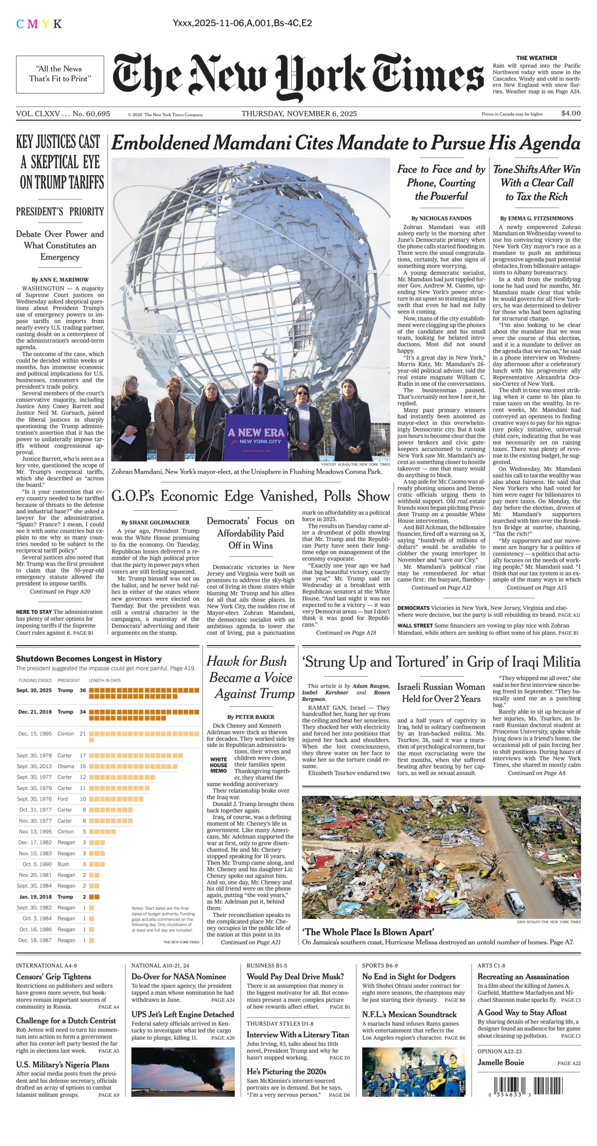 Portada de The New York Times (national) del jueves, 6 de noviembre de 2025