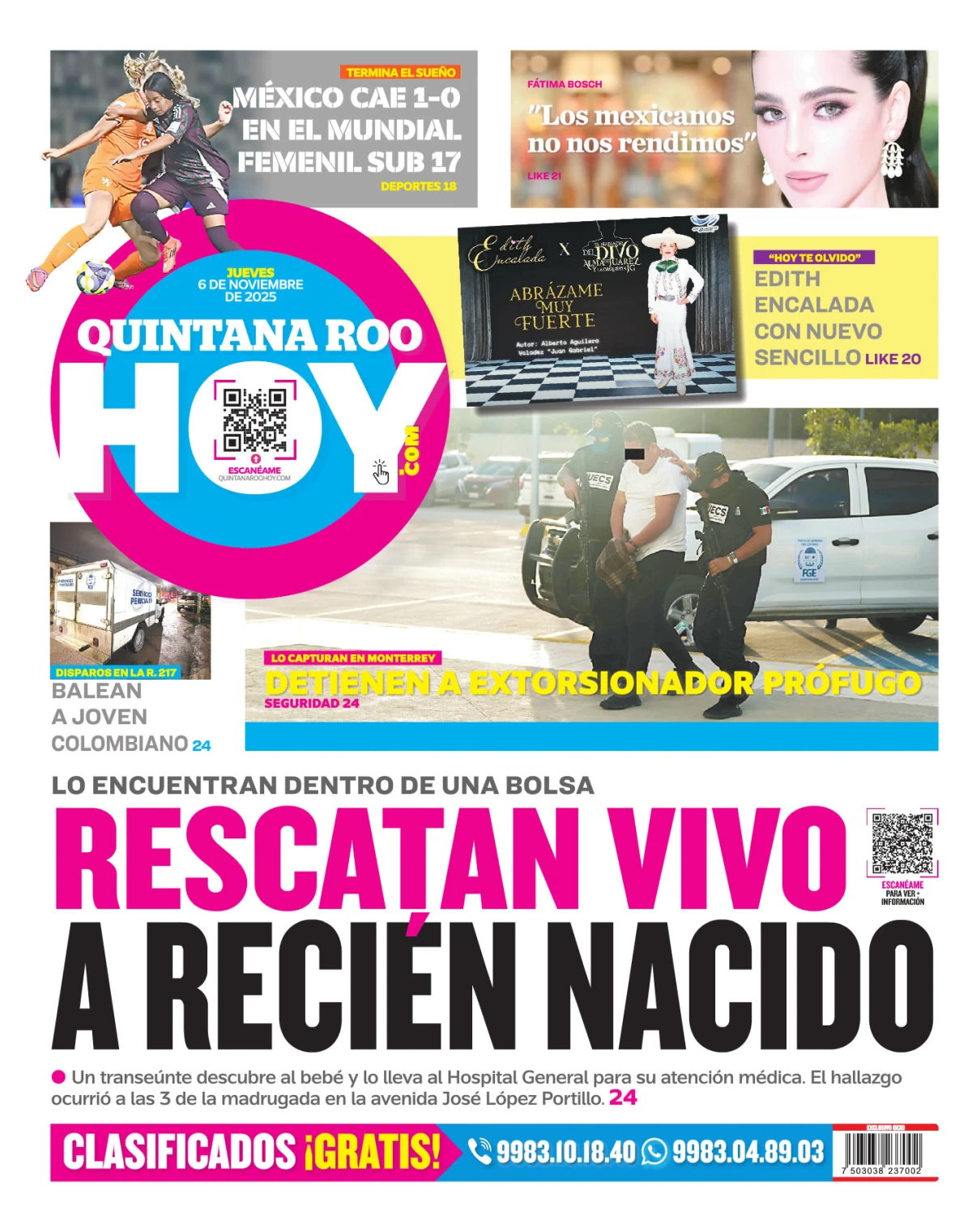 Portada de Quintana Roo Hoy (contraportada) del jueves, 6 de noviembre de 2025