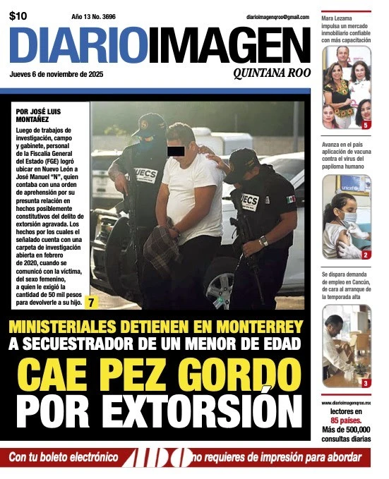 Portada de Diario Imagen Quintana Roo del jueves, 6 de noviembre de 2025