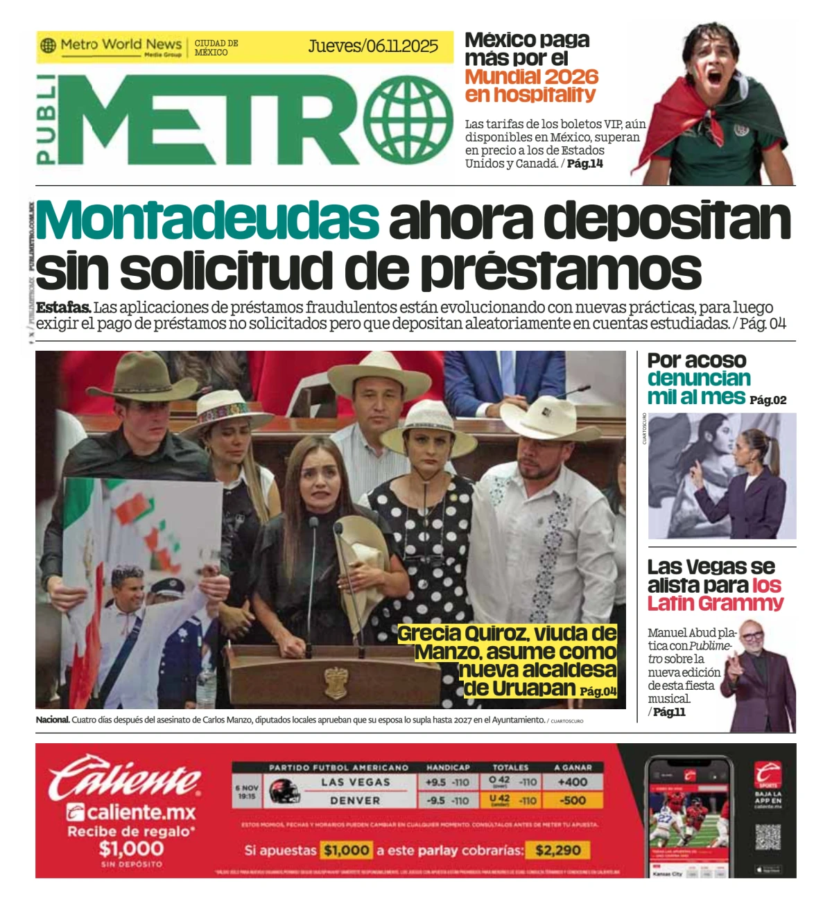 Portada de Publimetro Nacional del jueves, 6 de noviembre de 2025