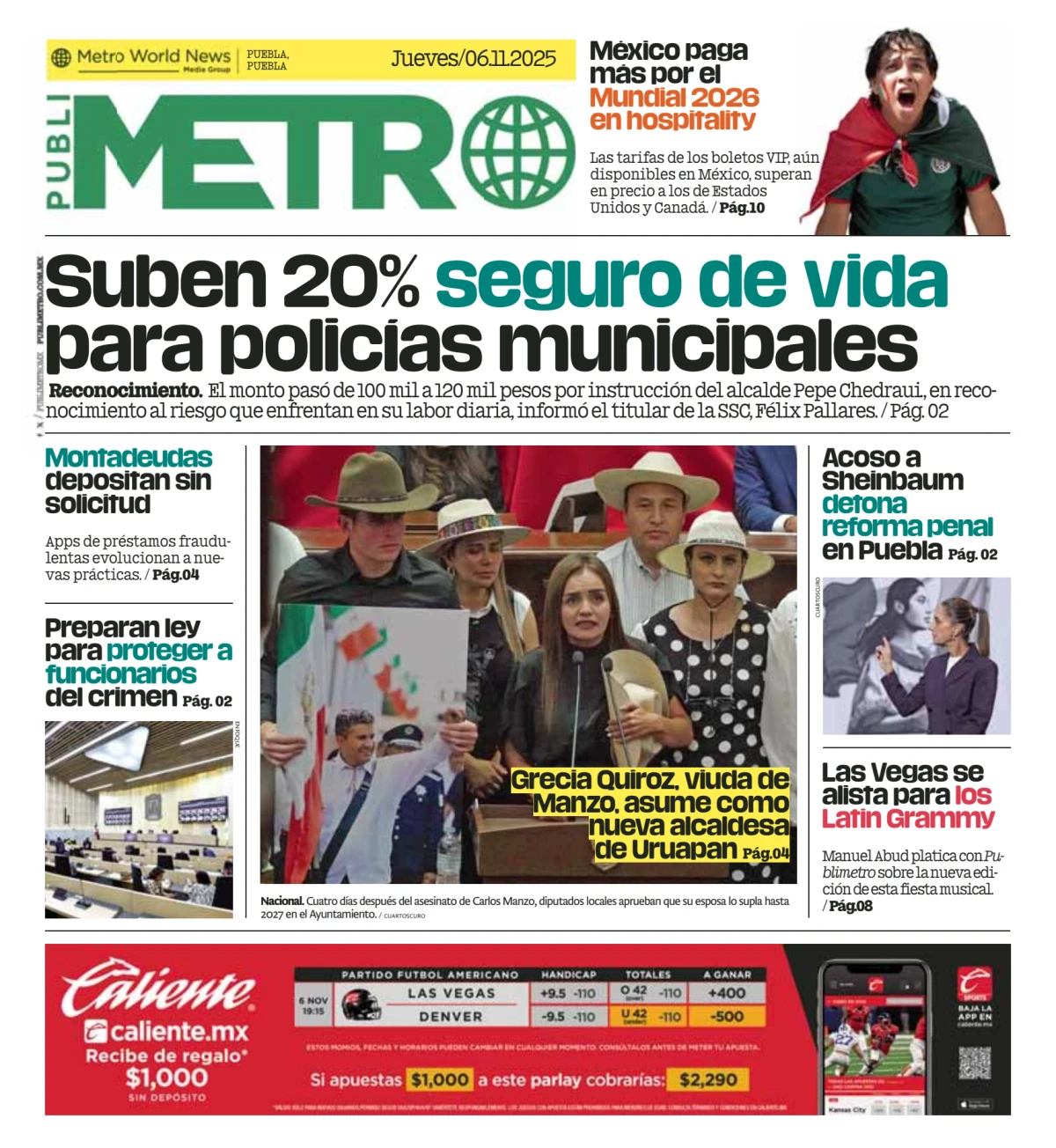 Portada de Publimetro Puebla del jueves, 6 de noviembre de 2025