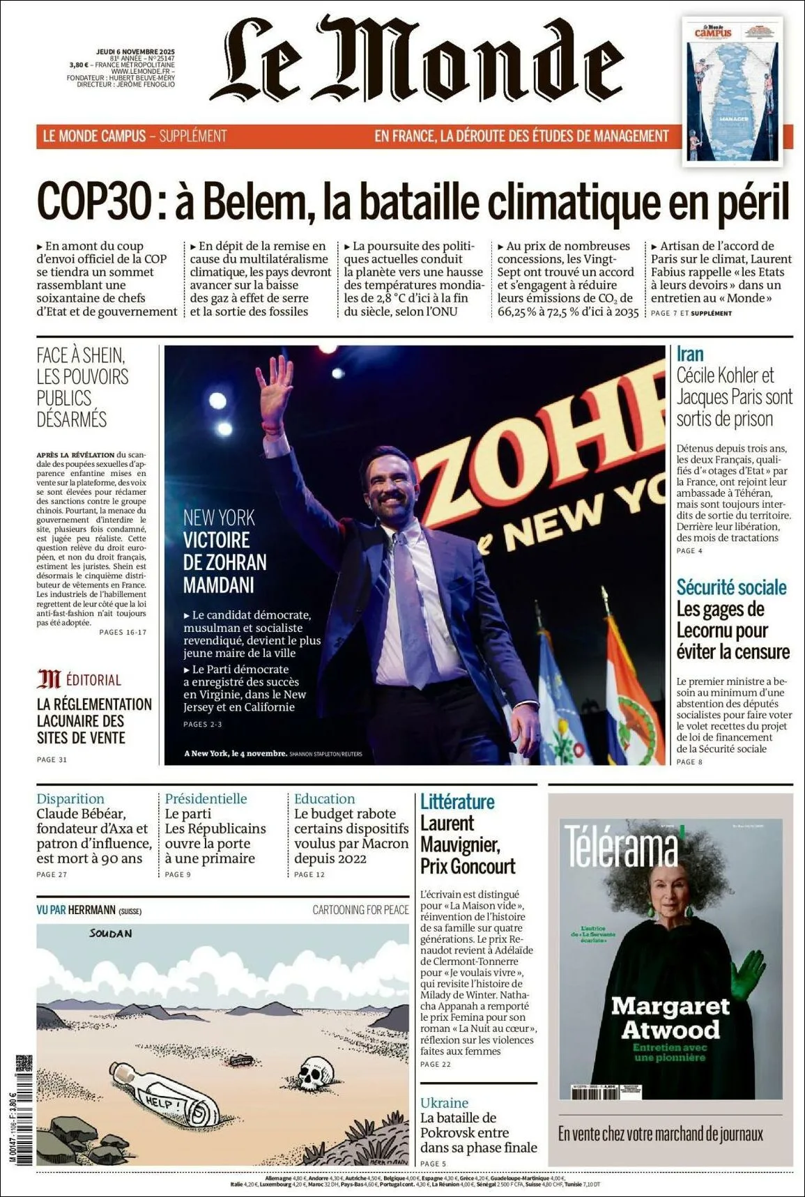 Portada de Le Monde del jueves, 6 de noviembre de 2025