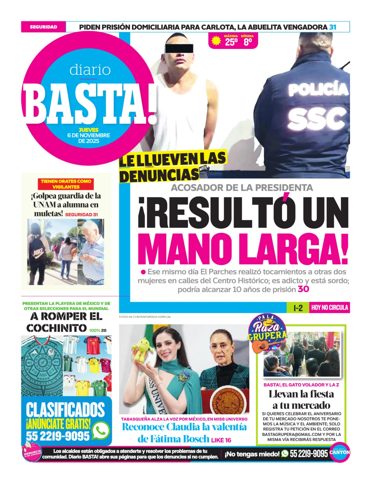 Portada de Basta! (contraportada ) del jueves, 6 de noviembre de 2025