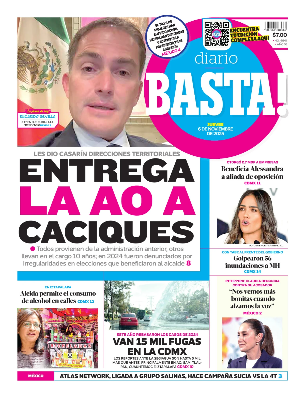 Portada de Basta! (portada) del jueves, 6 de noviembre de 2025
