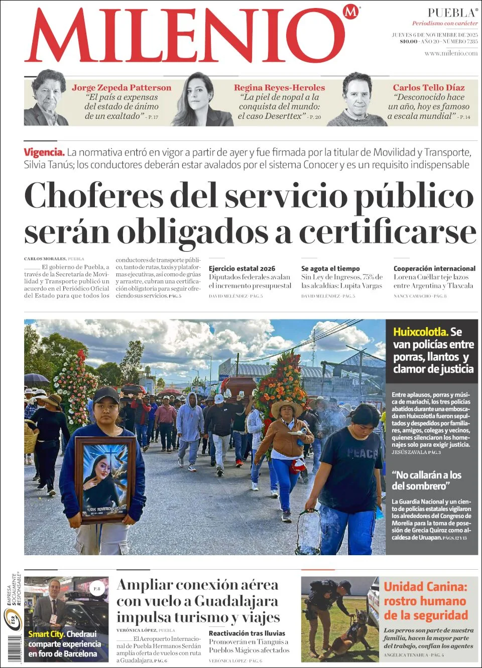 Portada de Milenio Jalisco del jueves, 6 de noviembre de 2025
