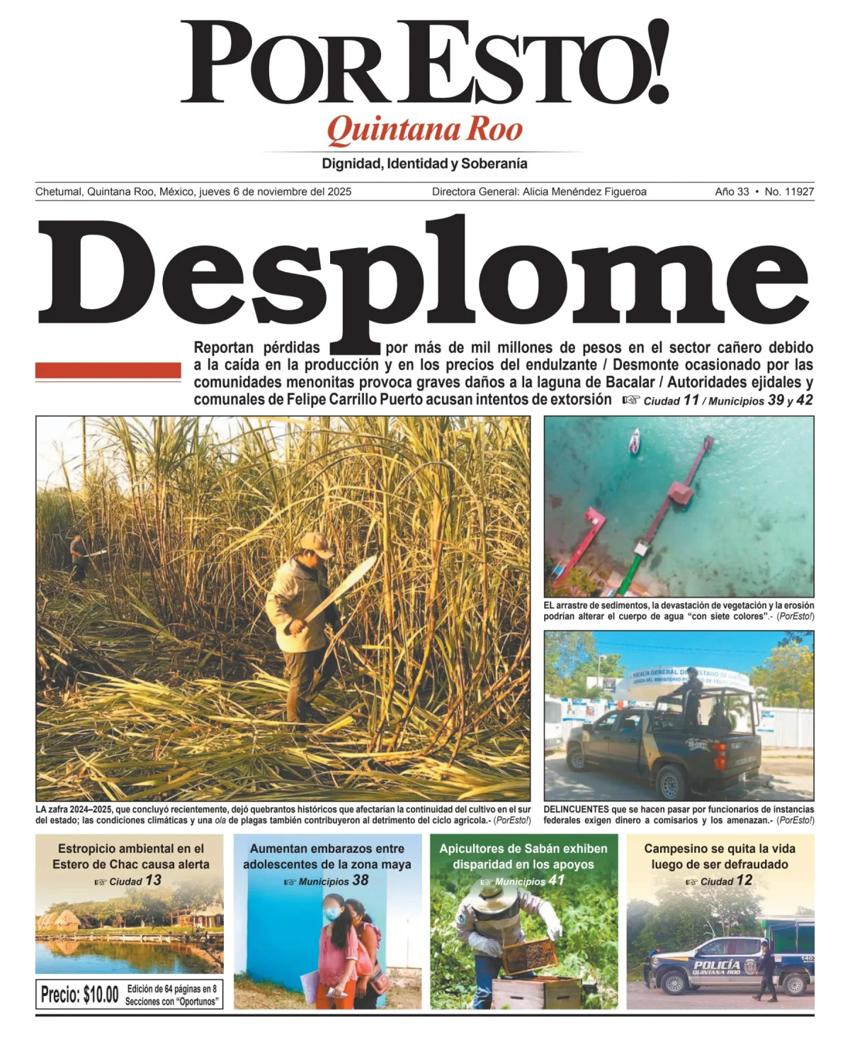 Portada de Por Esto (quintana Roo Chetumal) del jueves, 6 de noviembre de 2025