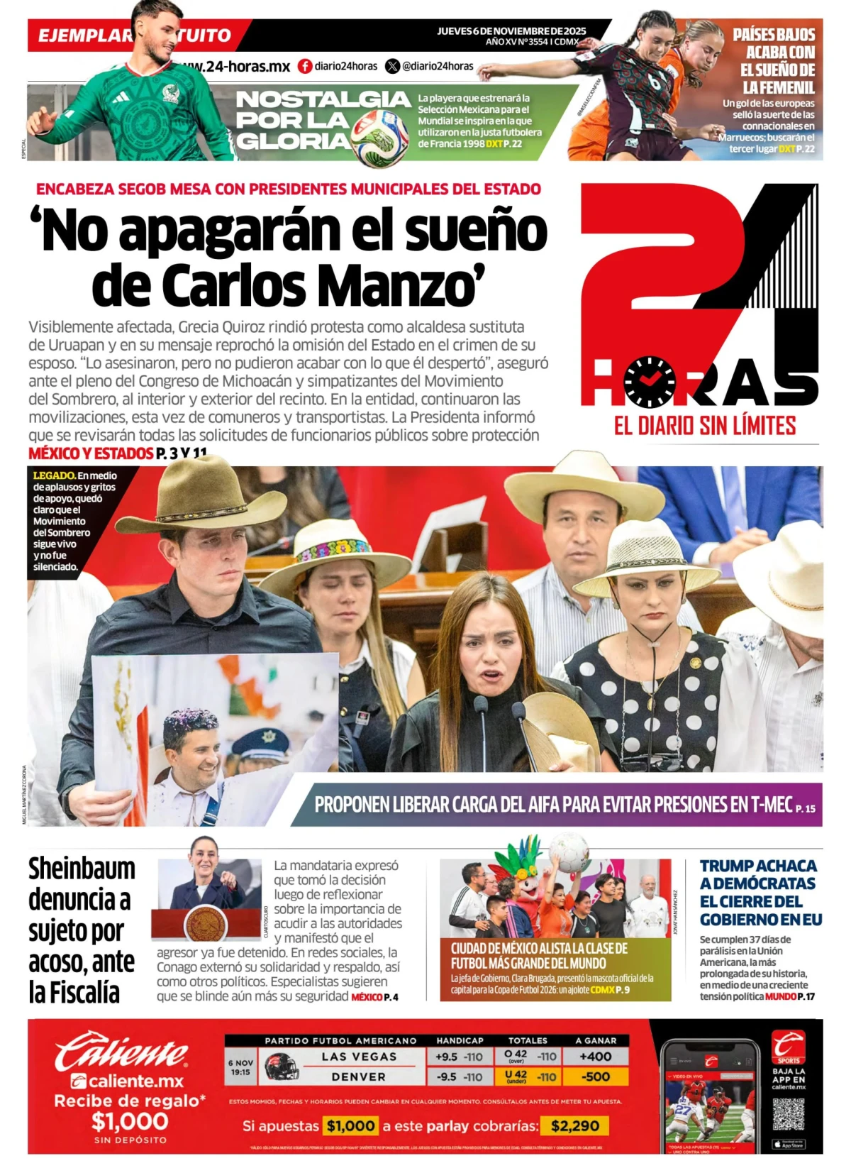 Portada de 24 Horas del jueves, 6 de noviembre de 2025