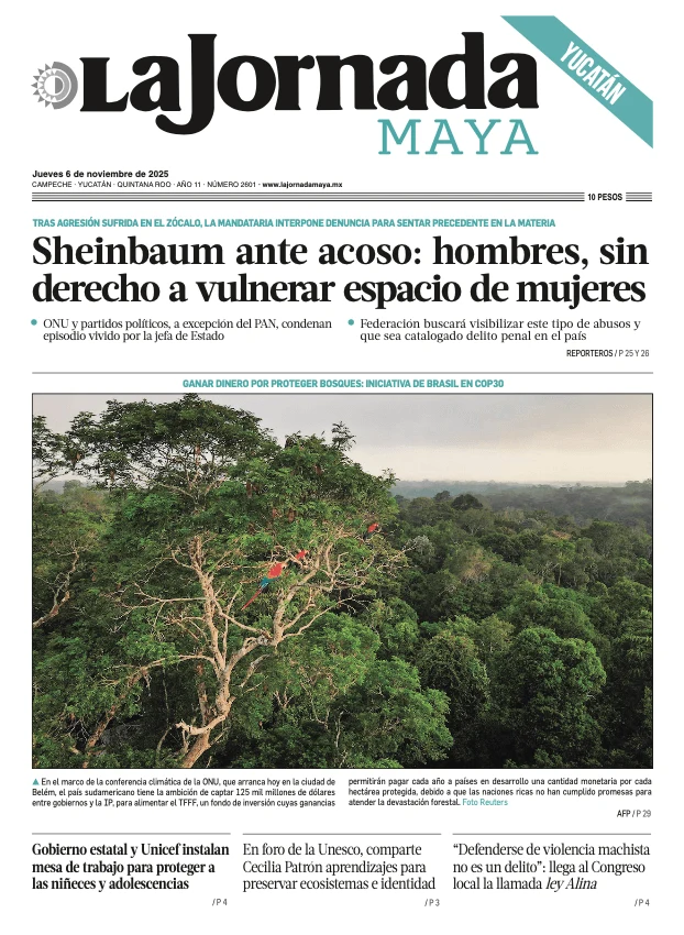 Portada de La Jornada Maya Yucatán del jueves, 6 de noviembre de 2025