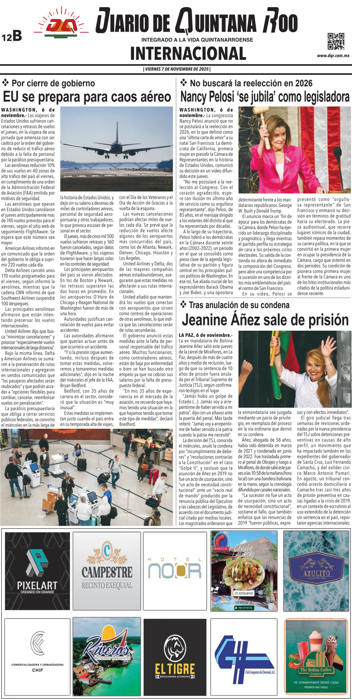 Portada de Diario de Quintana Roo (contra Portada) del viernes, 7 de noviembre de 2025