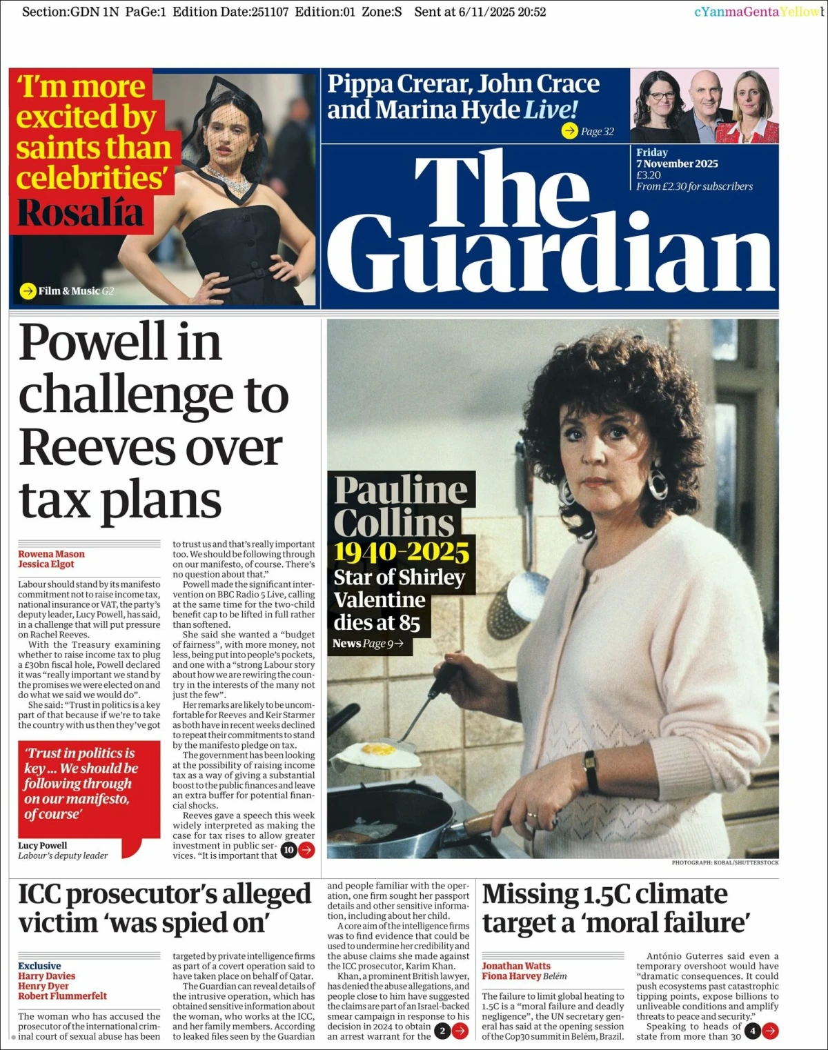 Portada de The Guardian (reino Unido)