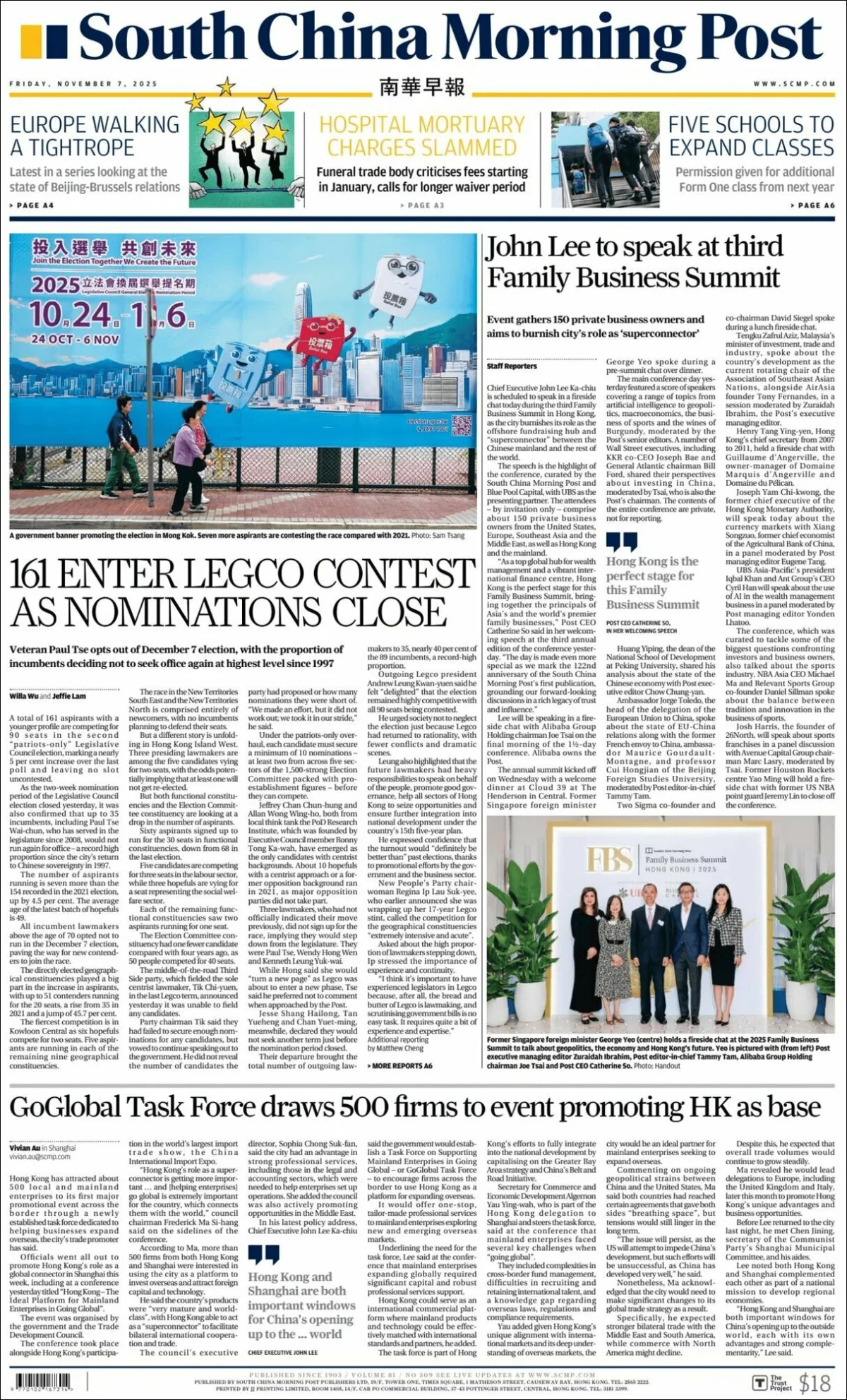 Portada de South China Morning Post del viernes, 7 de noviembre de 2025