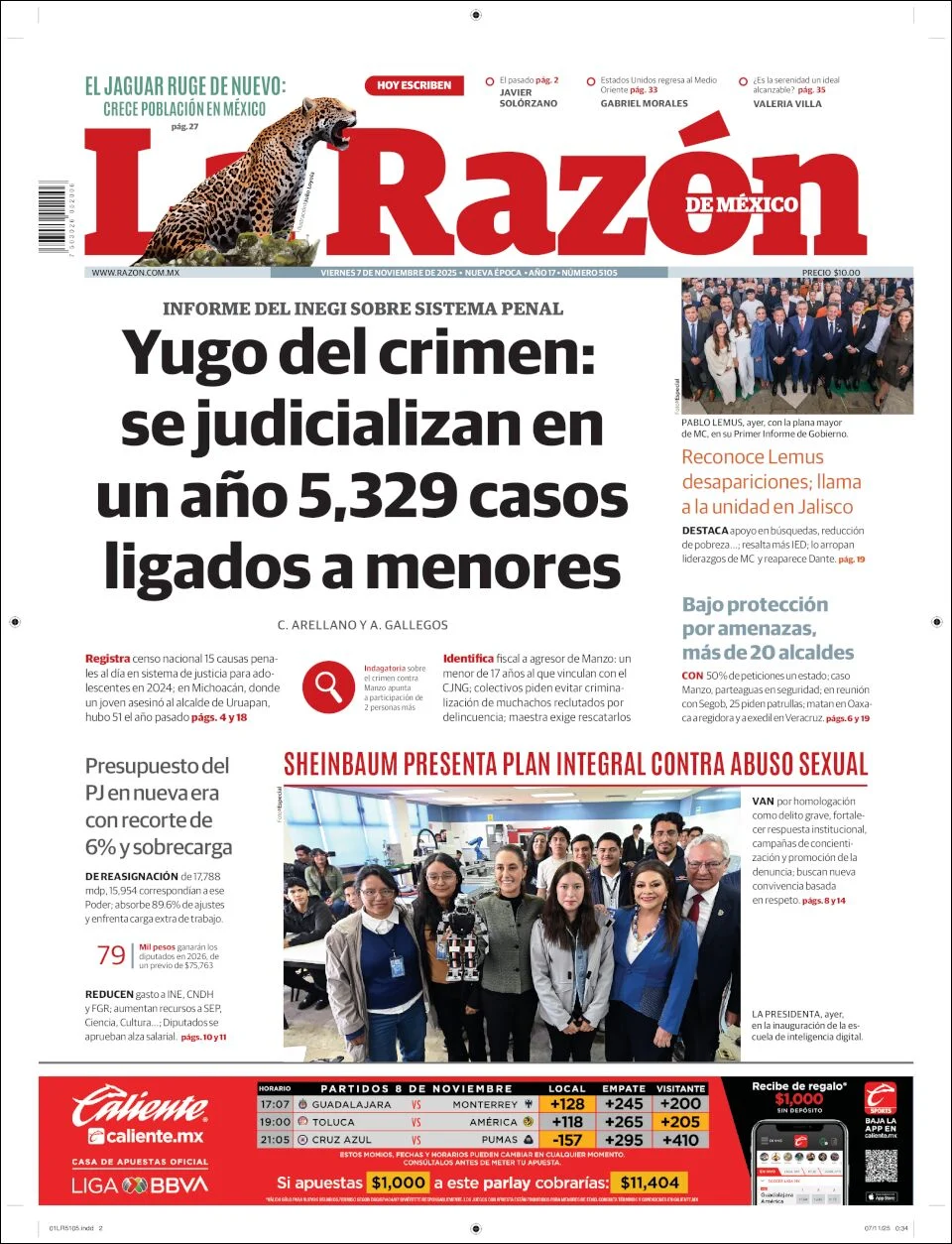 Portada de La Razon del viernes, 7 de noviembre de 2025