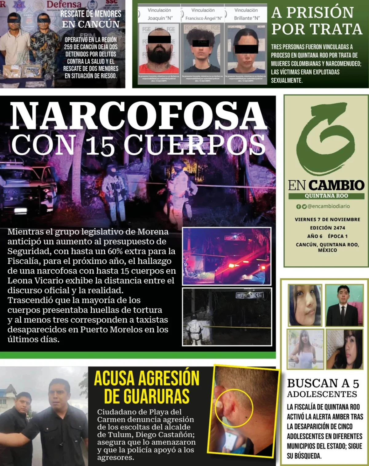 Portada de En Cambio - Quintana Roo (contraportada) del viernes, 7 de noviembre de 2025