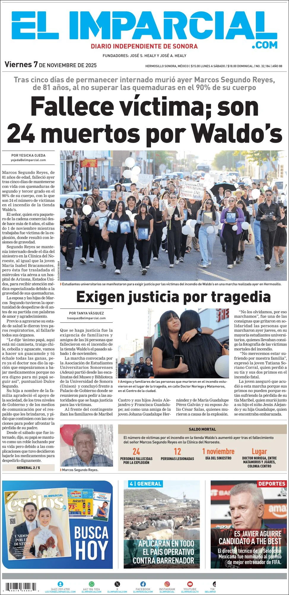 Portada de El Imparcial del viernes, 7 de noviembre de 2025