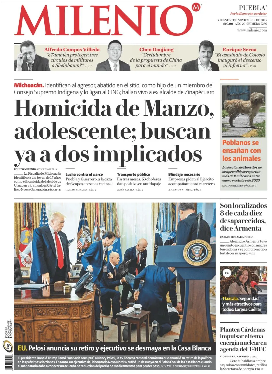Portada de Milenio Puebla del viernes, 7 de noviembre de 2025