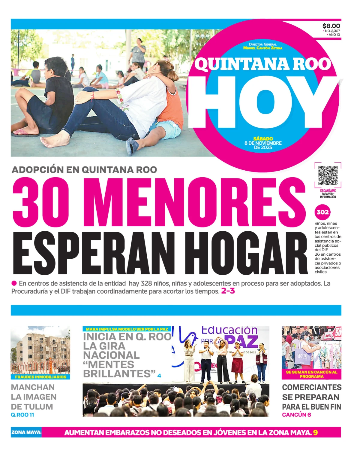 Portada de Quintana Roo Hoy (portada) del sábado, 8 de noviembre de 2025