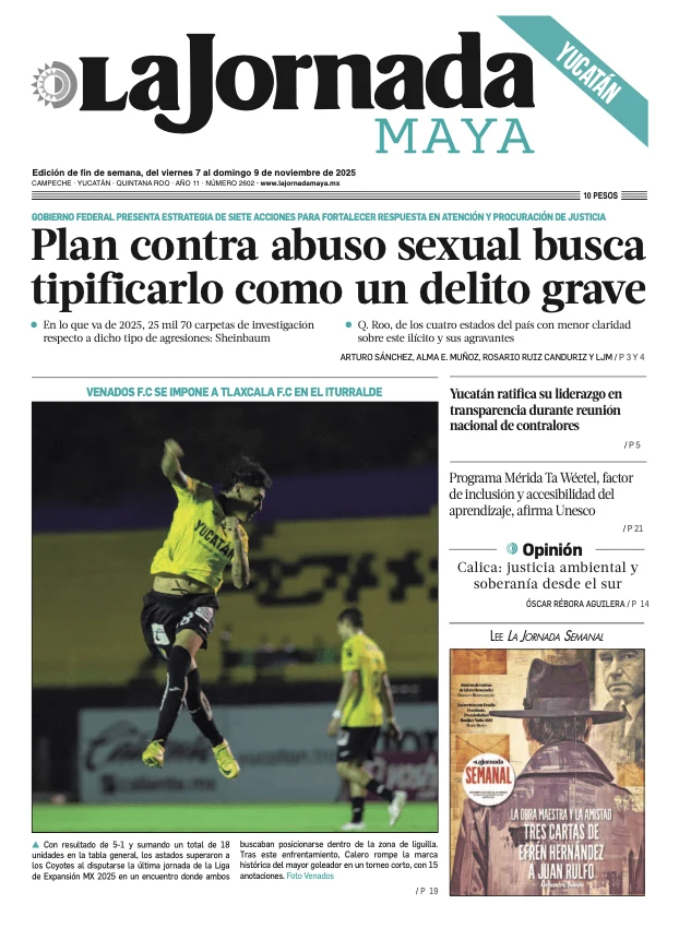Portada de La Jornada Maya Yucatán del viernes, 7 de noviembre de 2025
