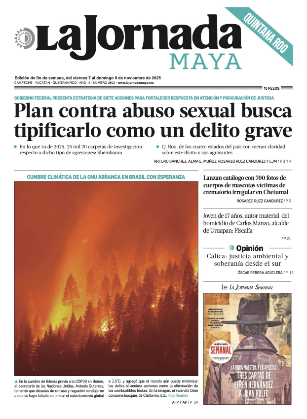 Portada de La Jornada Maya Quintana Roo del viernes, 7 de noviembre de 2025