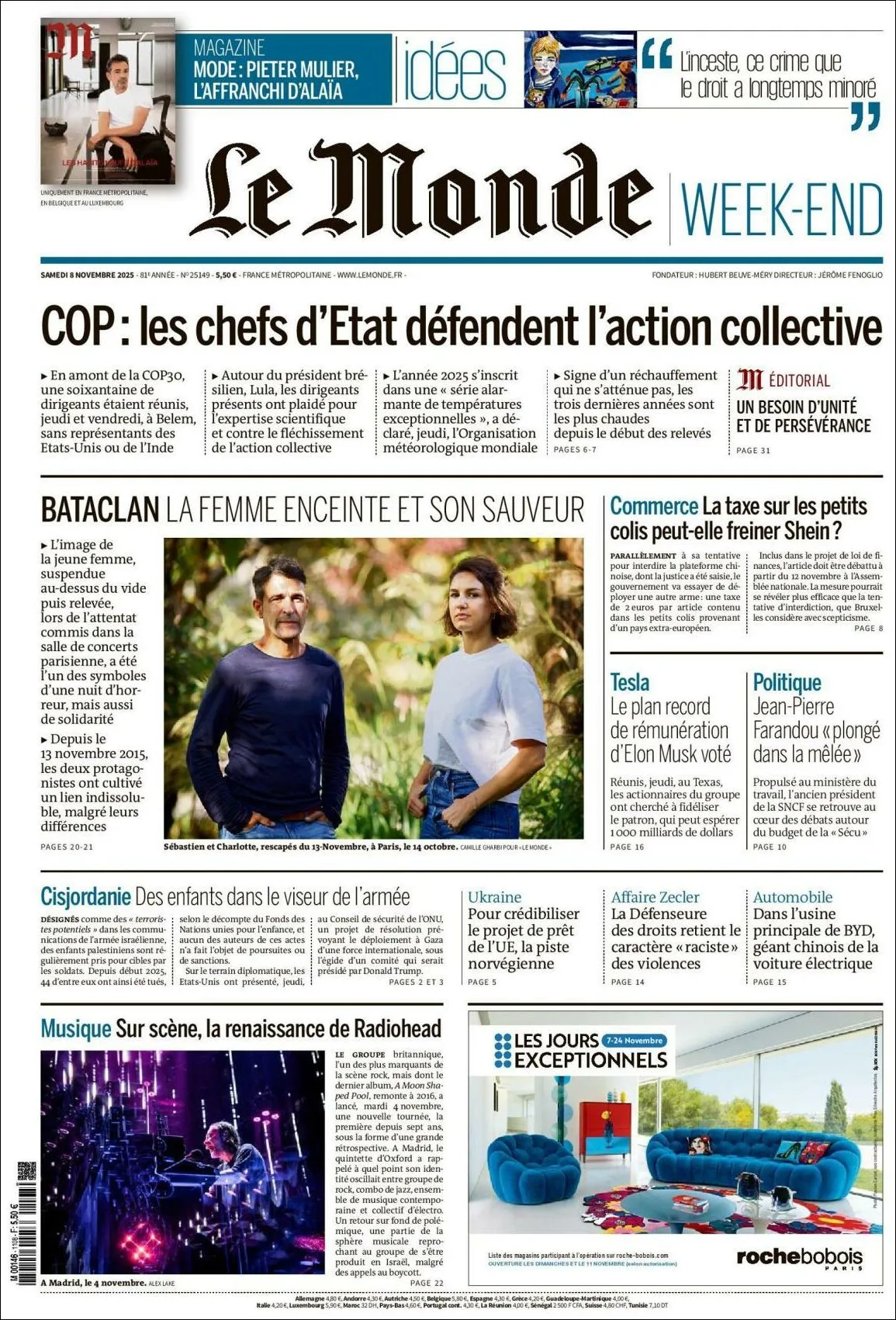 Portada de Le Monde del sábado, 8 de noviembre de 2025