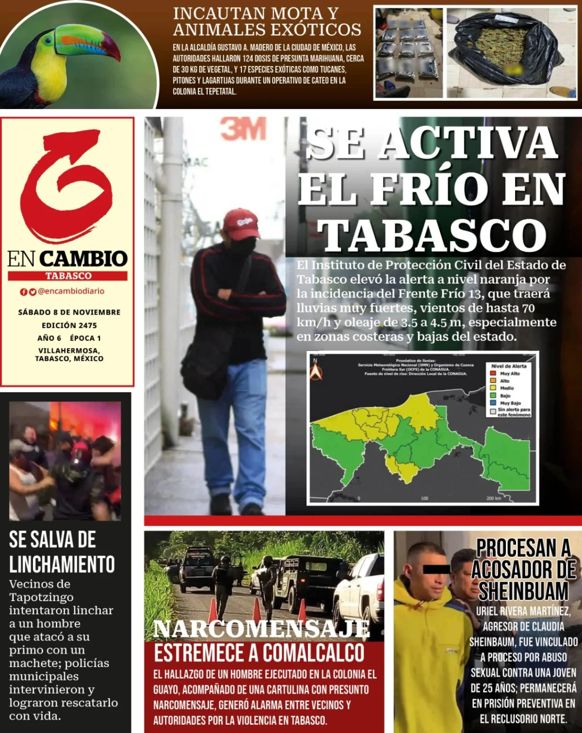 Portada de En Cambio - Tabasco (contraportada) del sábado, 8 de noviembre de 2025