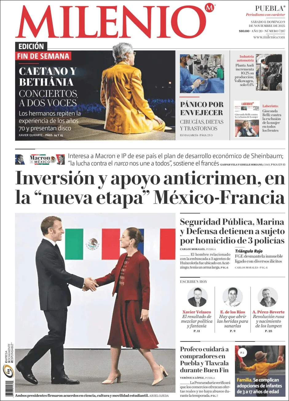 Portada de Milenio Puebla del sábado, 8 de noviembre de 2025