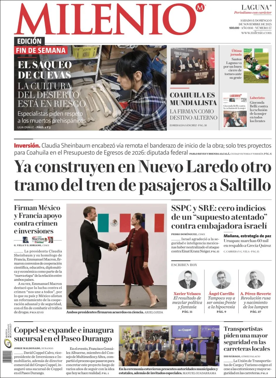 Portada de Milenio Laguna del sábado, 8 de noviembre de 2025
