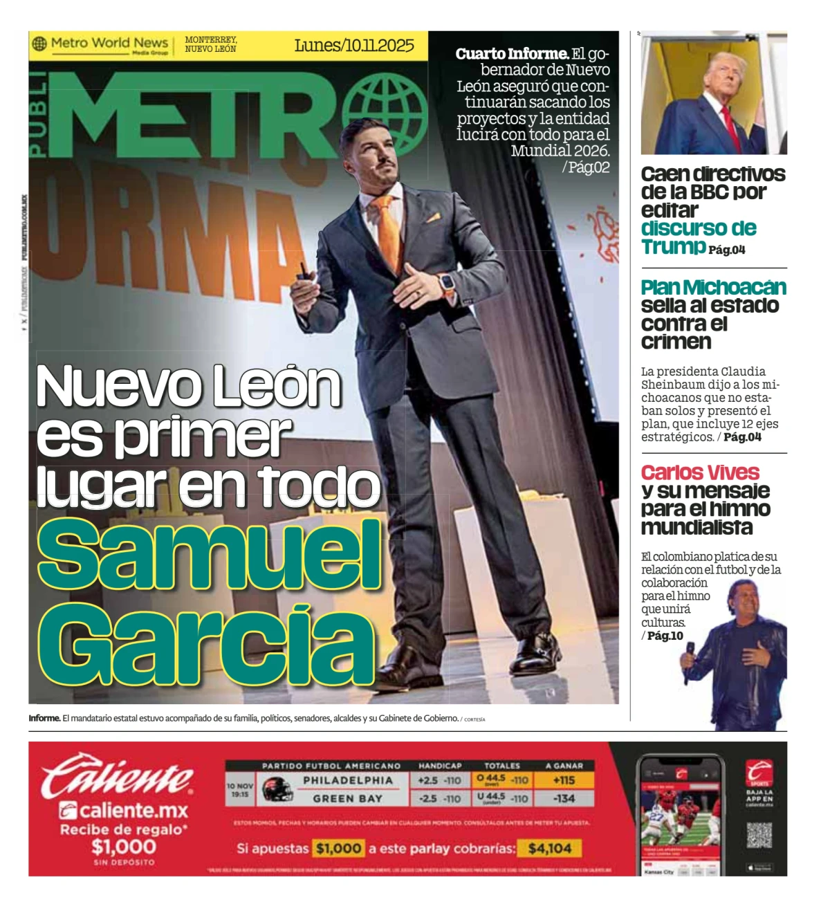 Portada de Publimetro Monterrey del 2025-11-10