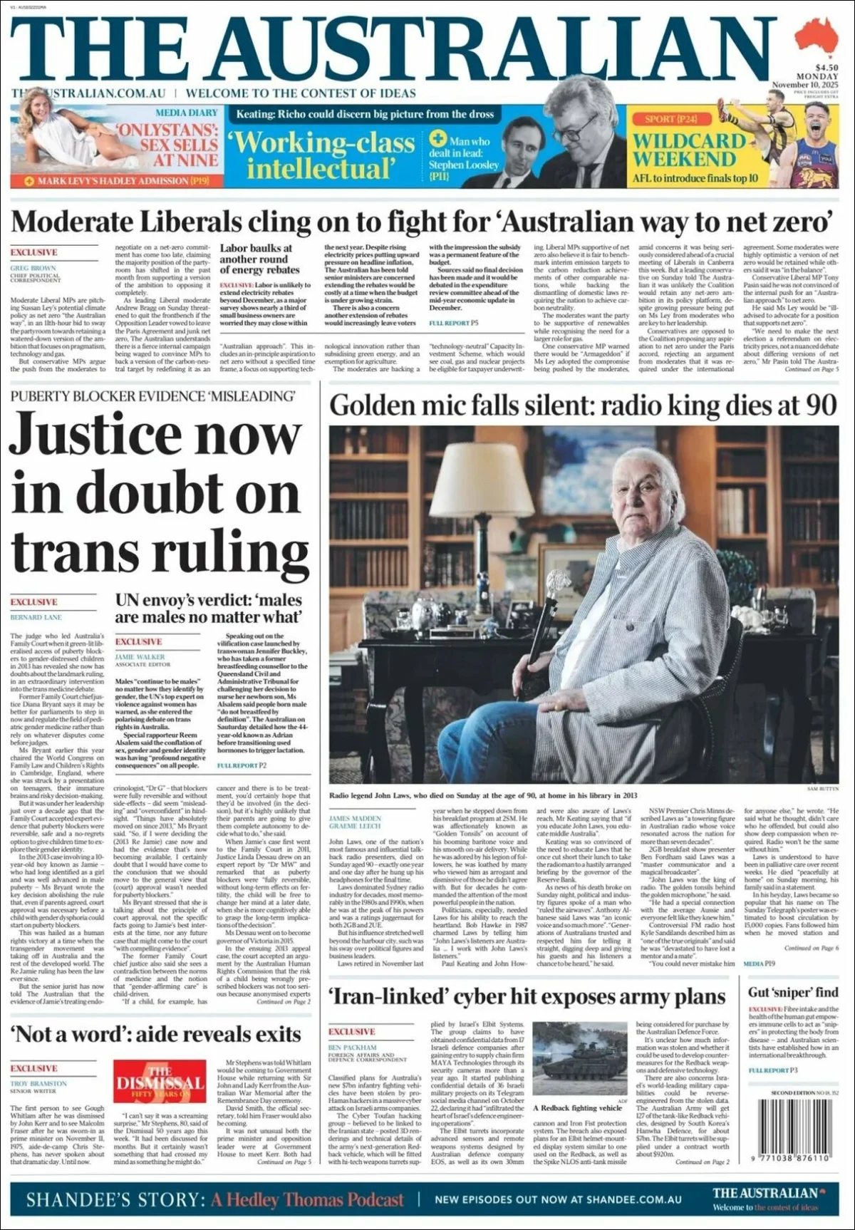 Portada de The Australian del 2025-11-10
