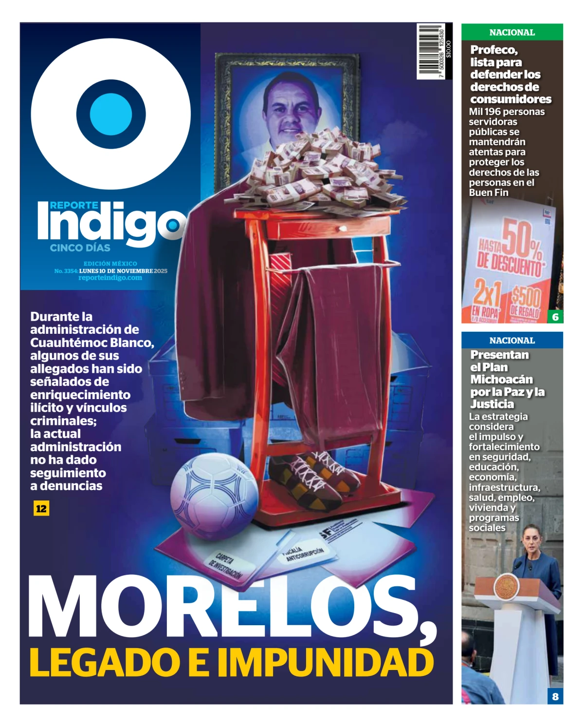 Portada de Reporte Indigo Nacional del lunes, 10 de noviembre de 2025