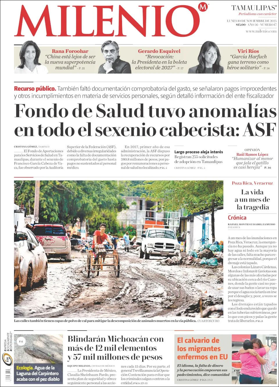 Portada de Milenio Tamaulipas del lunes, 10 de noviembre de 2025