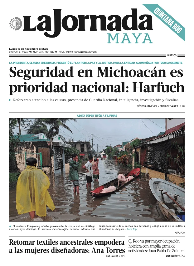 Portada de La Jornada Maya Quintana Roo del lunes, 10 de noviembre de 2025