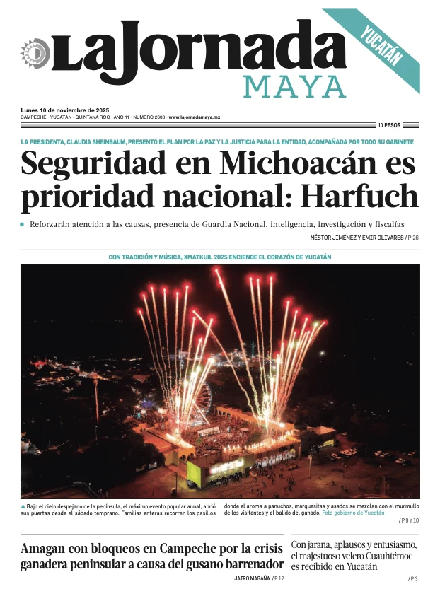 Portada de La Jornada Maya Yucatán del lunes, 10 de noviembre de 2025