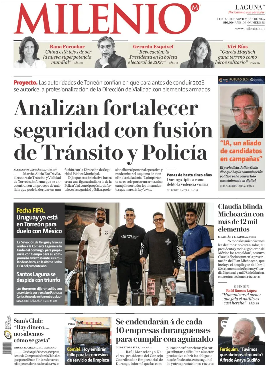 Portada de Milenio Laguna del lunes, 10 de noviembre de 2025