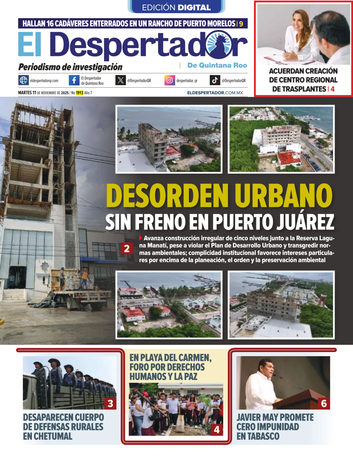 Portada de El Despertador de Quintana Roo del martes, 11 de noviembre de 2025