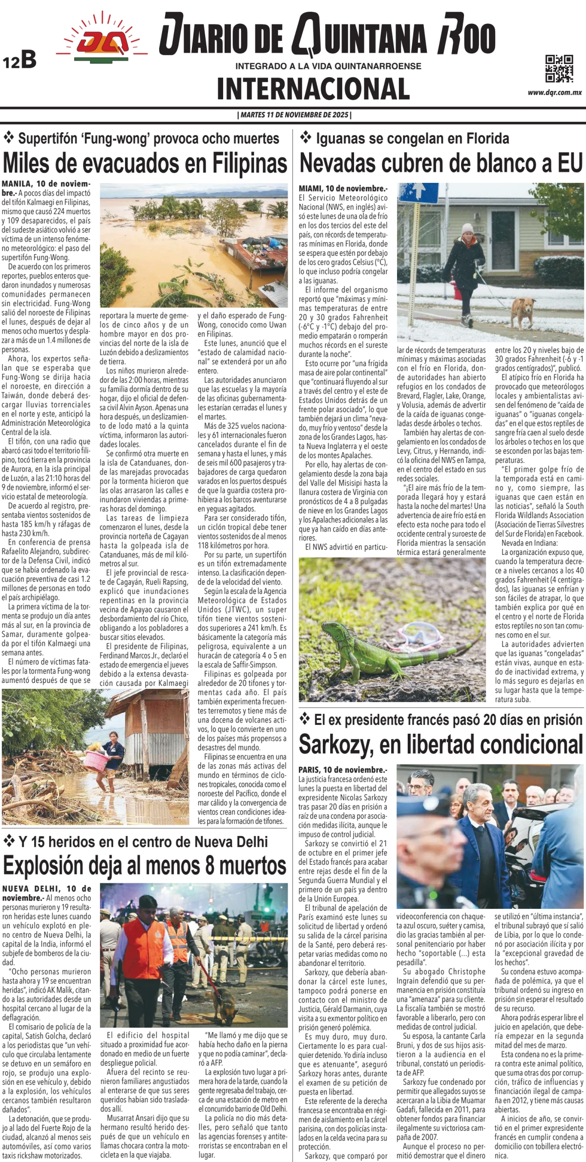 Portada de Diario de Quintana Roo (contra Portada) del martes, 11 de noviembre de 2025