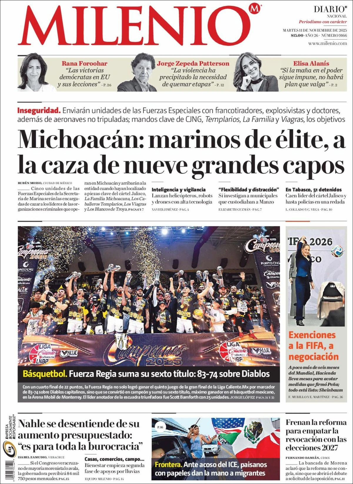 Portada de Milenio del martes, 11 de noviembre de 2025