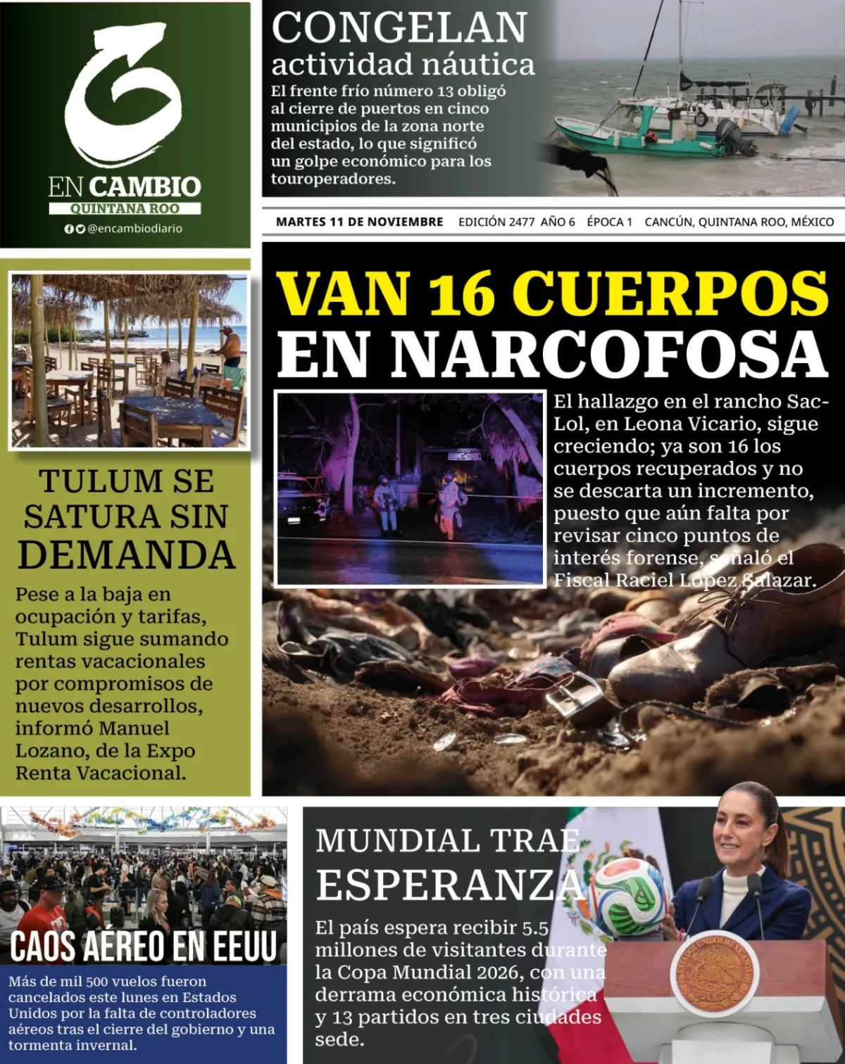 Portada de En Cambio - Quintana Roo (portada) del martes, 11 de noviembre de 2025