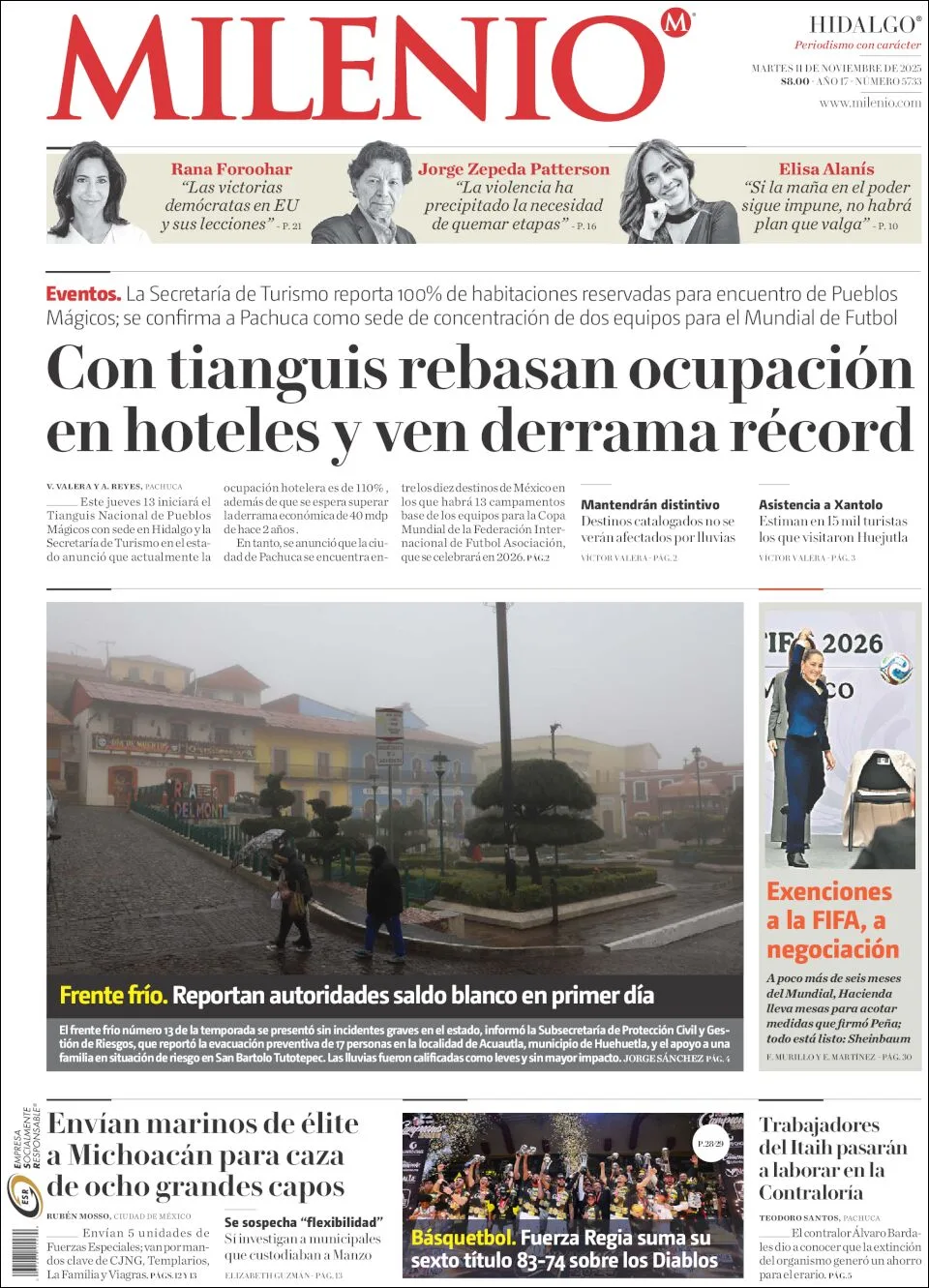 Portada de Milenio Hidalgo del martes, 11 de noviembre de 2025