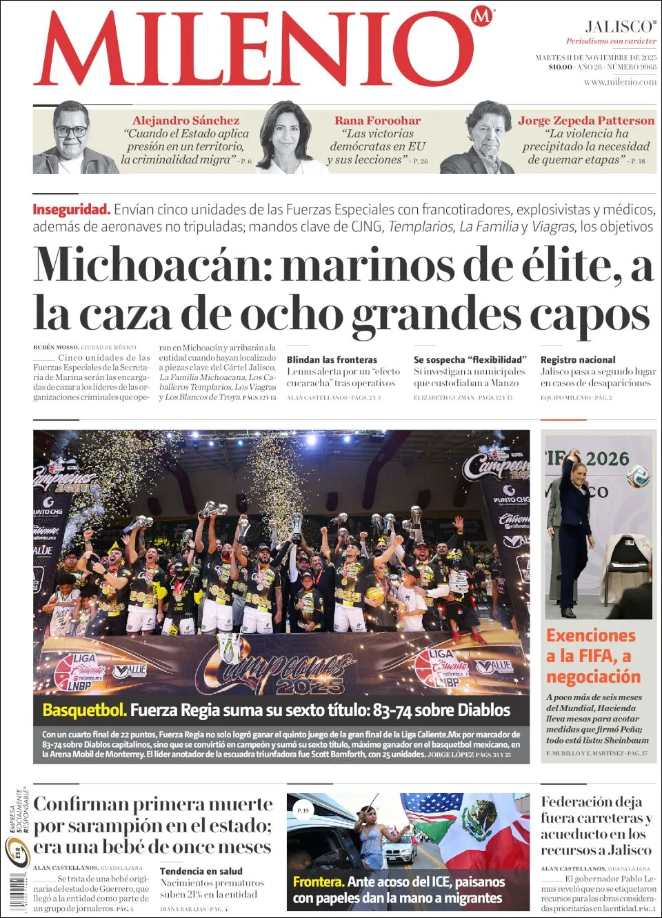 Portada de Milenio Jalisco del martes, 11 de noviembre de 2025