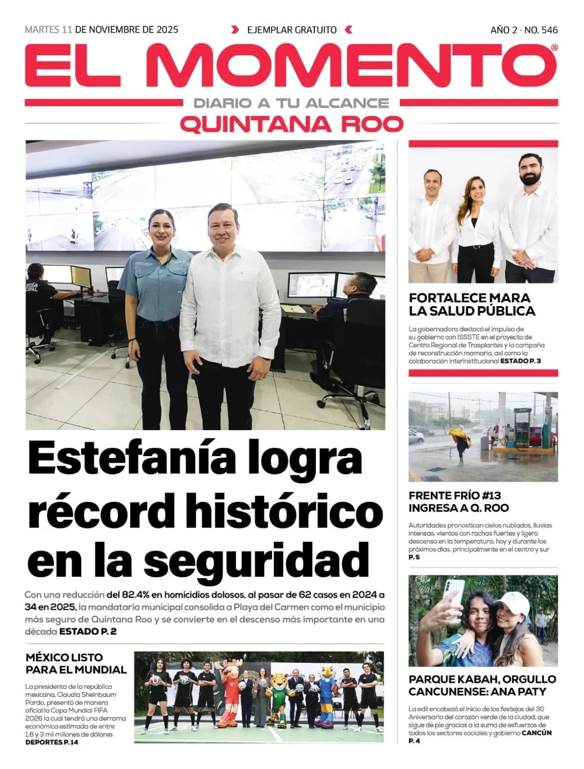 Portada de El Momento Quintana Roo del martes, 11 de noviembre de 2025