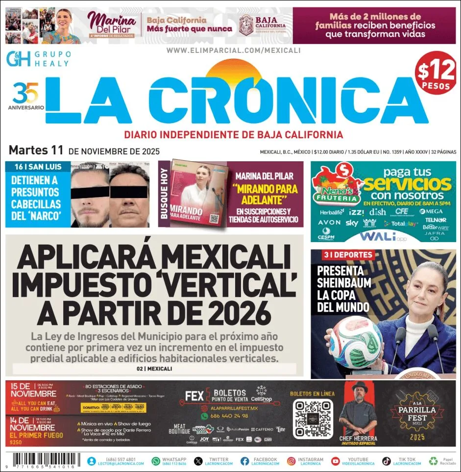 Portada de La Cronica del martes, 11 de noviembre de 2025