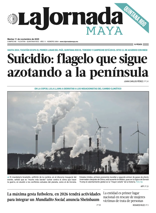 Portada de La Jornada Maya Quintana Roo del martes, 11 de noviembre de 2025