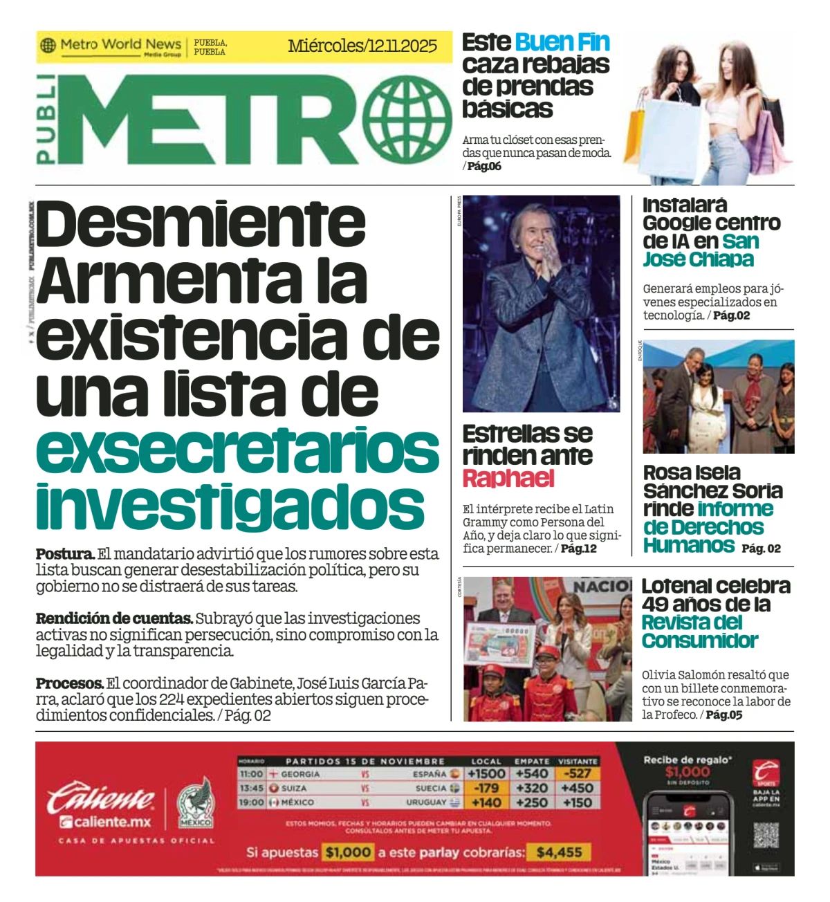 Portada de Publimetro Puebla del 2025-11-12