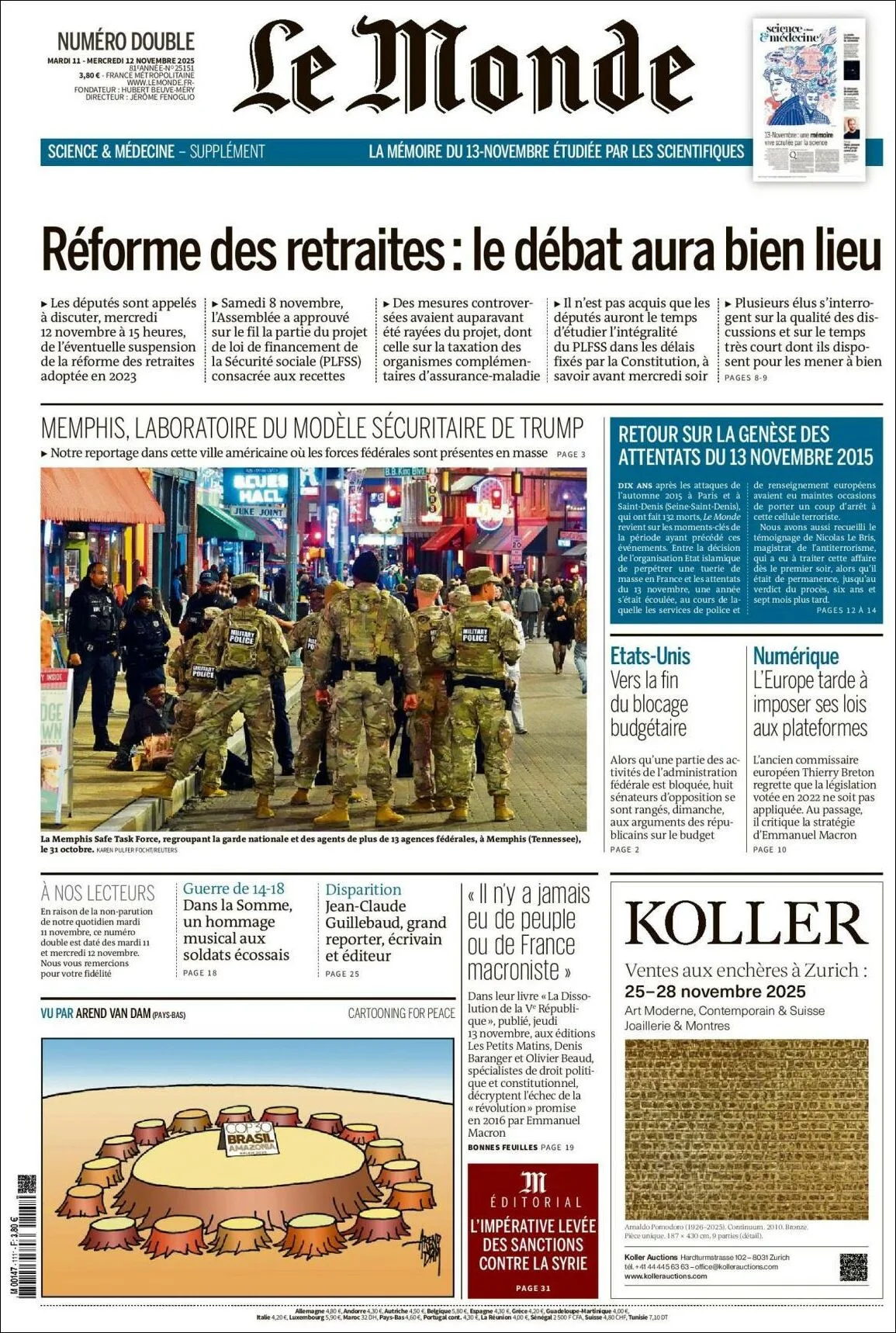 Portada de Le Monde del miércoles, 12 de noviembre de 2025