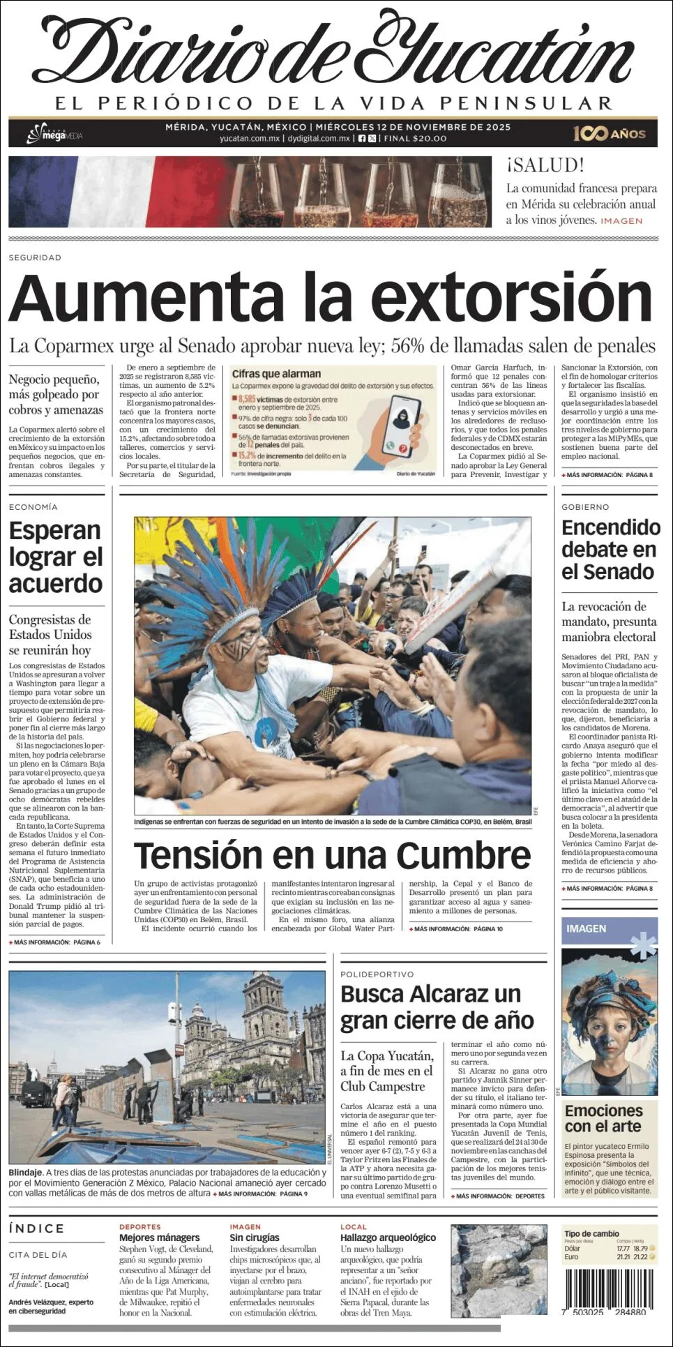 Portada de Diario de Yucatán del miércoles, 12 de noviembre de 2025