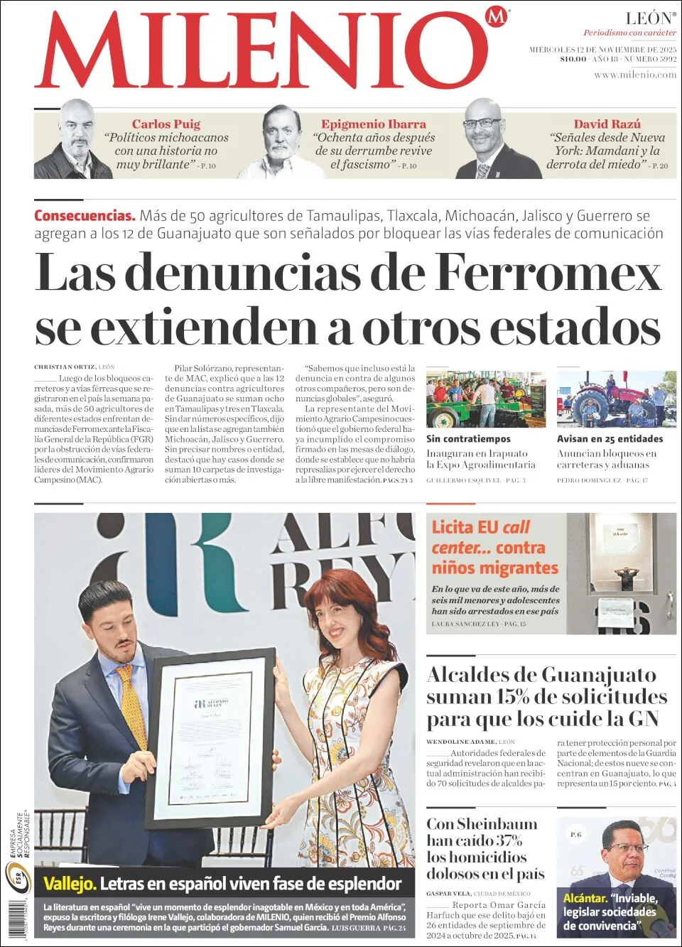 Portada de Milenio Leon del miércoles, 12 de noviembre de 2025