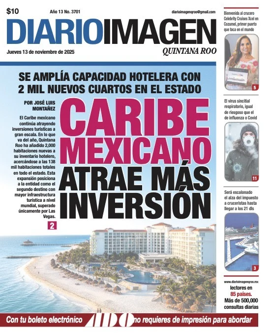 Portada de Diario Imagen Quintana Roo del jueves, 13 de noviembre de 2025