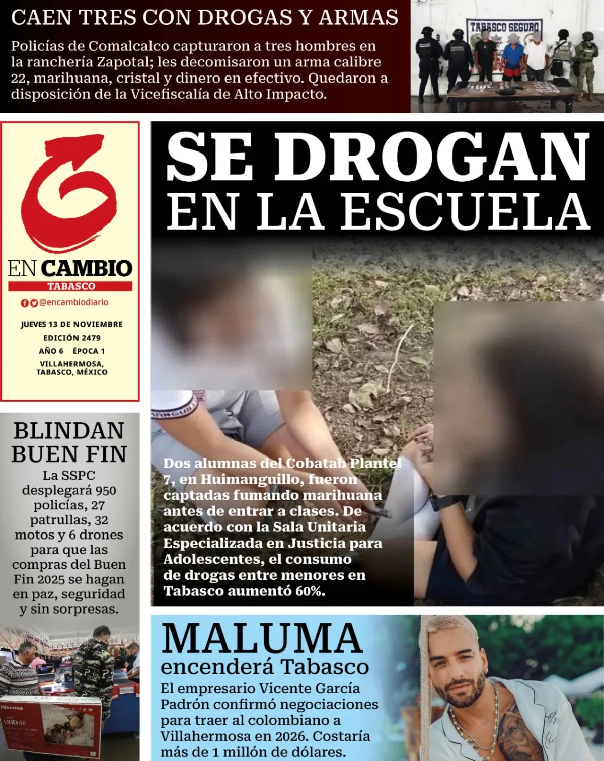 Portada de En Cambio - Tabasco (contraportada) del jueves, 13 de noviembre de 2025