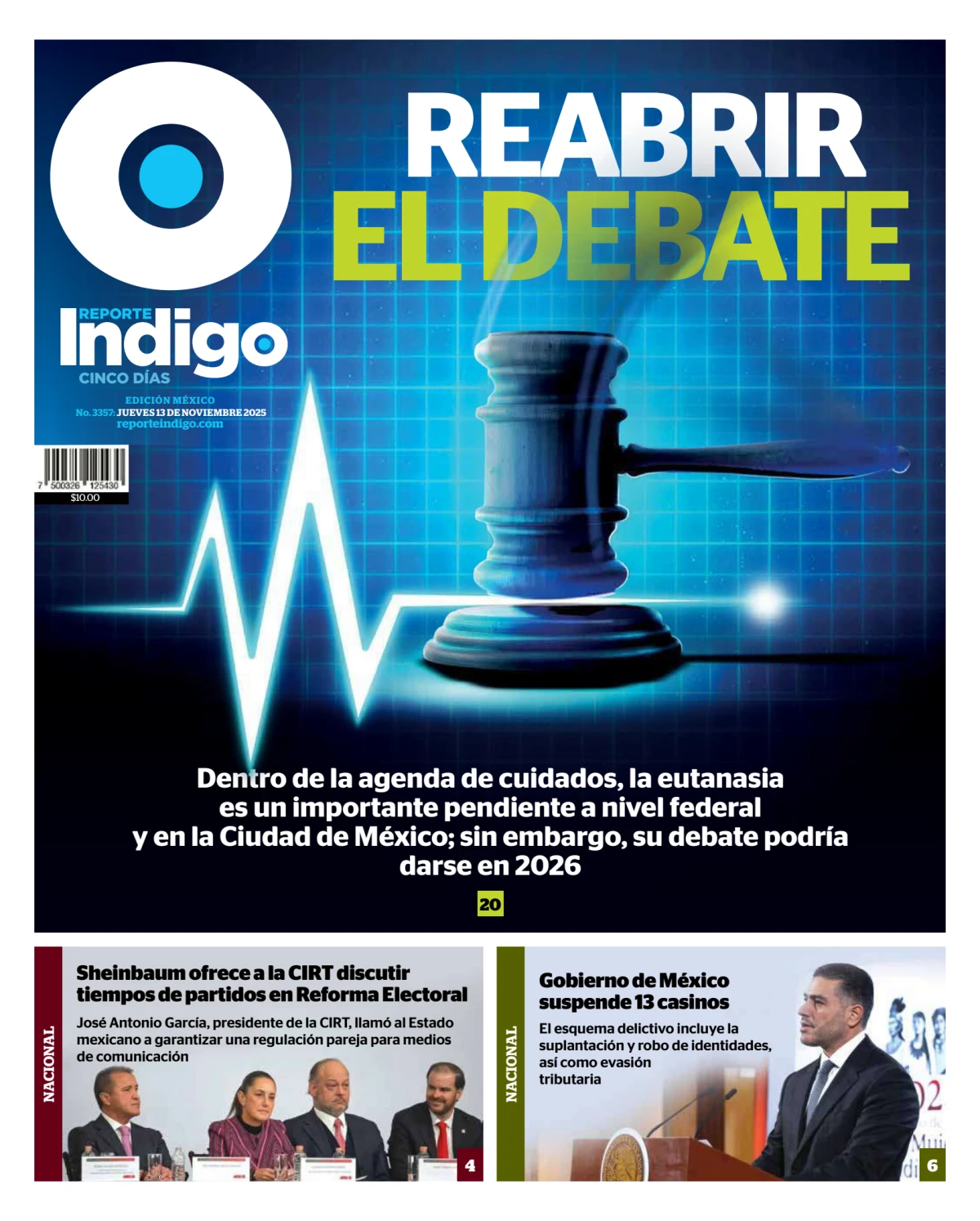 Portada de Reporte Indigo Nacional del jueves, 13 de noviembre de 2025