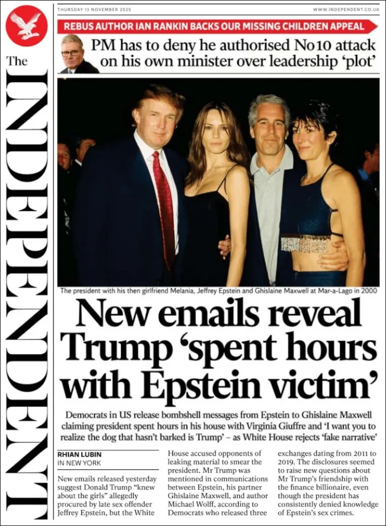 Portada de The Independent del jueves, 13 de noviembre de 2025